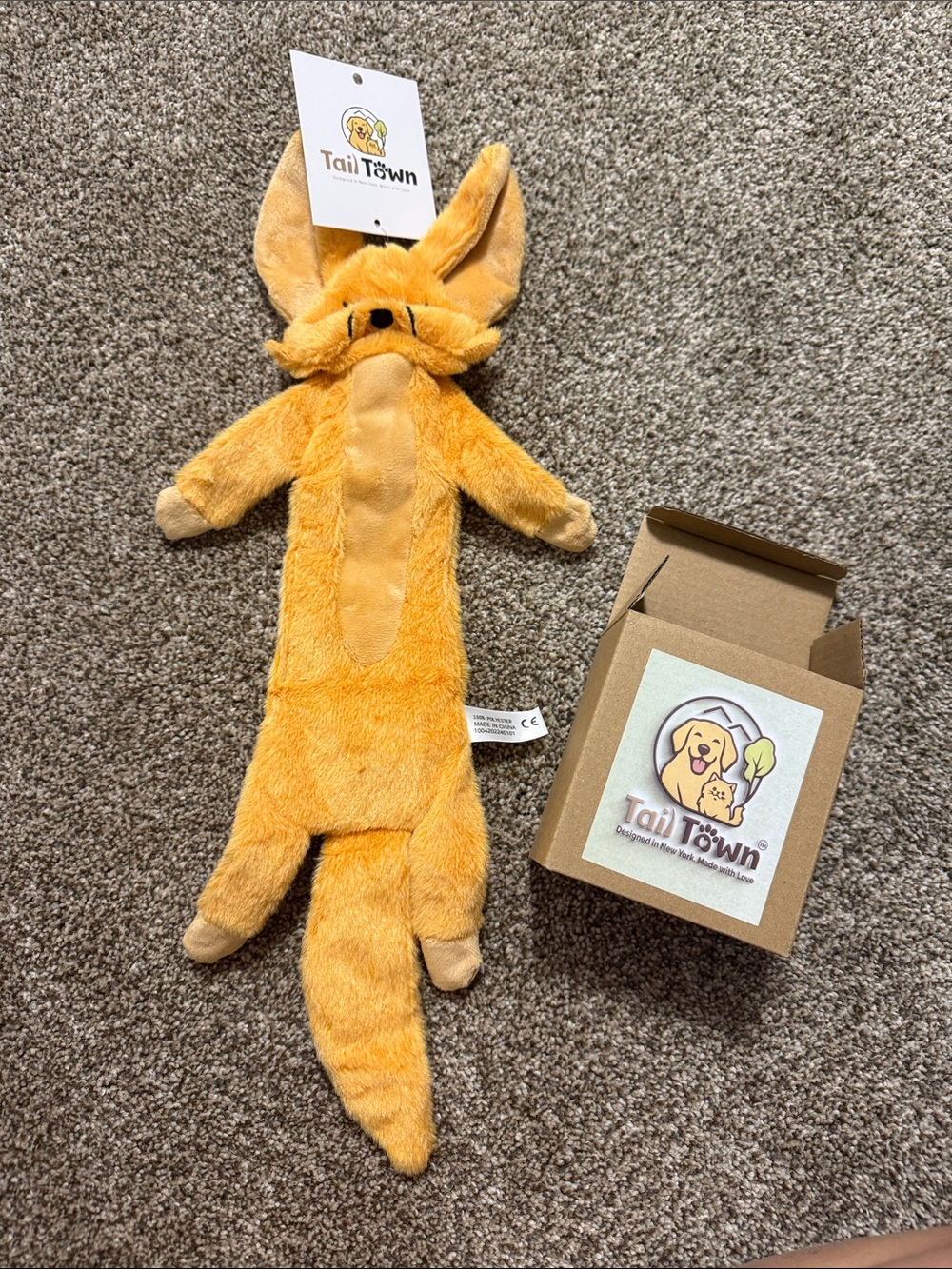 Yellow Fox Plush Dog Toy with Squeaker